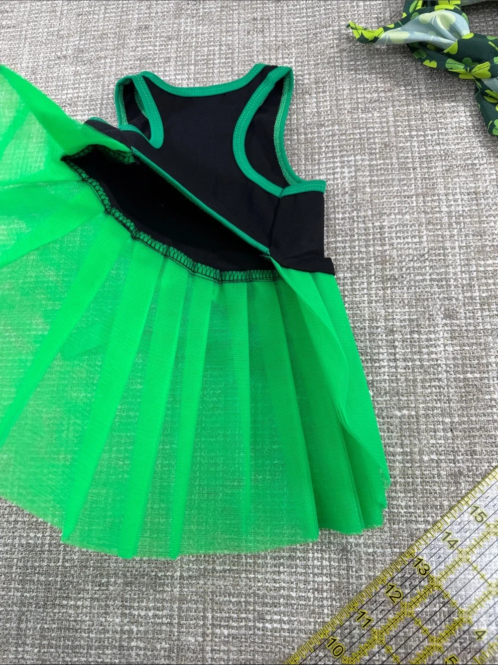 Green Shamrock Tutu Dress Costume with Headscarf -dogs medium